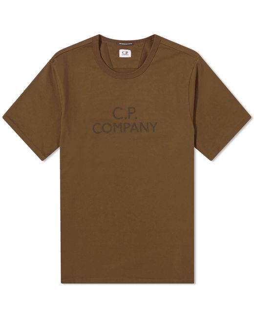 C P Company Brown 30/2 Mercerized Jersey Twisted Logo T-Shirt for men