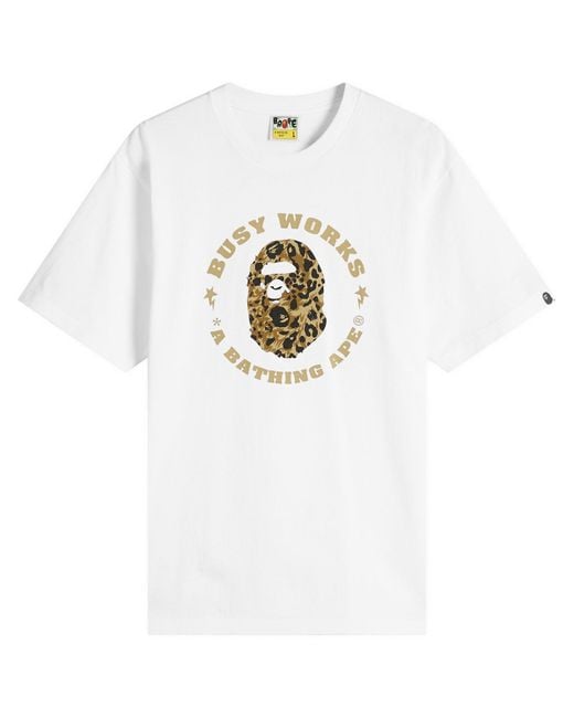 A Bathing Ape White Wild Leopard Busy Works Sta T-Shirt for men