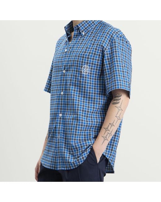 Drole de Monsieur Blue Short Sleeve Check Shirt for men