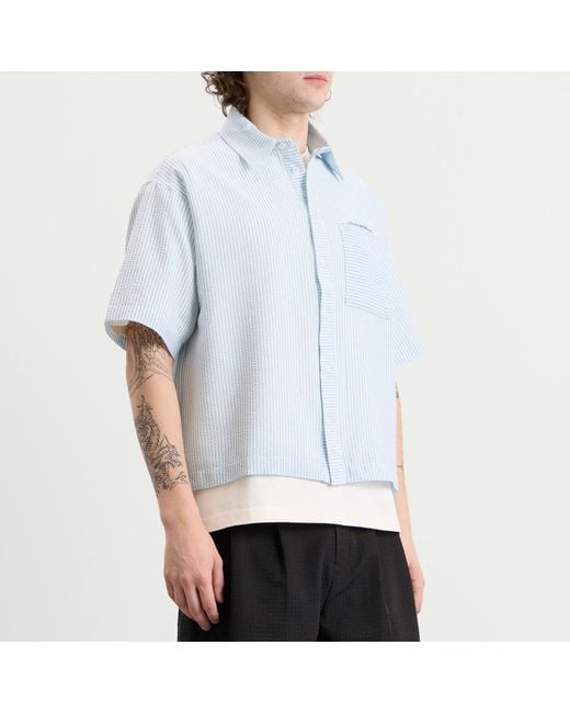 About Blank Blue Seersucker Short Sleeve Shirt for men