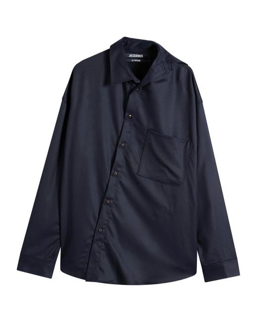 Jacquemus Blue Asymmetric Button Shirt for men