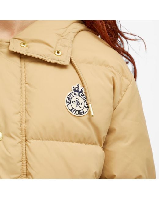 Sporty & Rich Natural Crown Logo Hooded Puffer Jacket