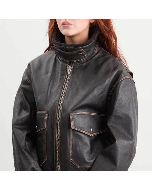 DUNST Black Shearling Collar Leather Jacket