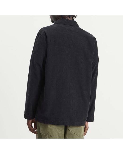 Universal Works Black Fine Cord Bakers Overshirt for men