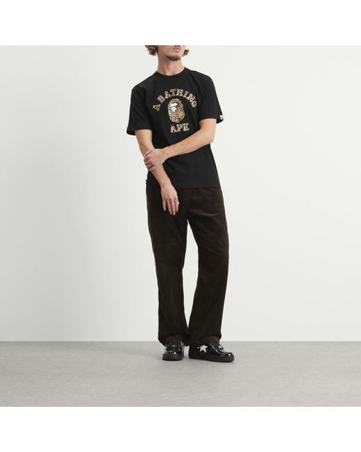A Bathing Ape Black Wild Leopard College T-Shirt for men