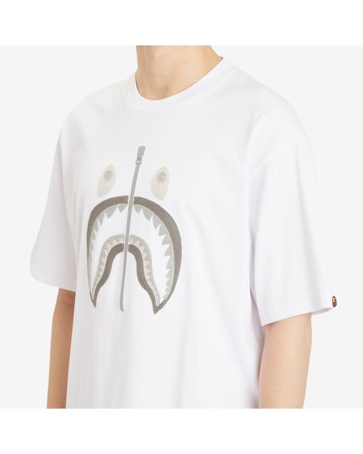 A Bathing Ape White Chain Stitch Shark Relaxed Fit T-Shirt for men