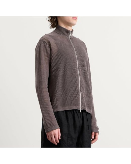 MKI Miyuki-Zoku Brown Linen Loose Knit Track Jacket for men