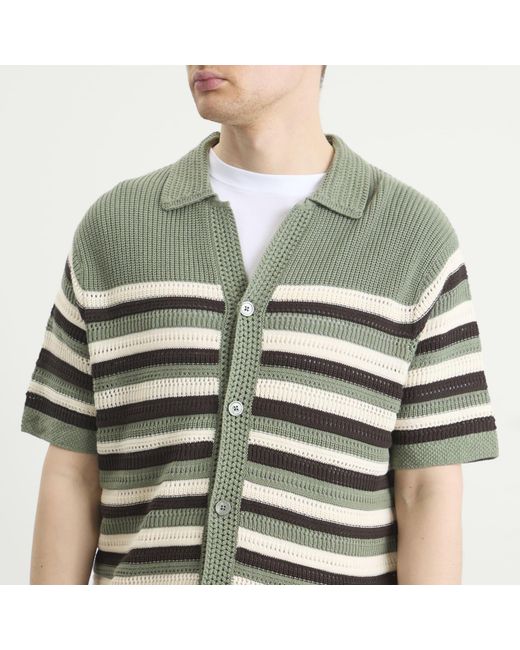 NN07 Green Lars Stripe Polo Cardigan for men