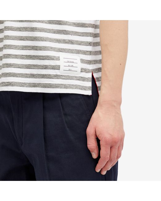 Thom Browne White Striped Linen Polo Shirt for men