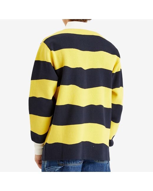 Late Checkout Yellow Striped Rugby Polo for men