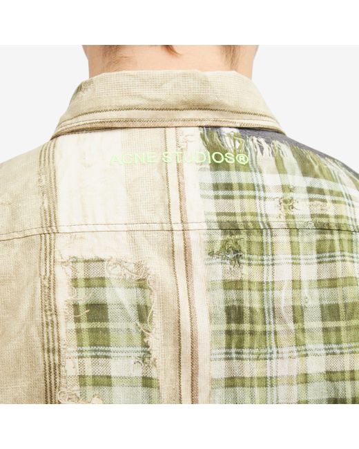 Acne Green Setar Towel Print Check Shirt for men