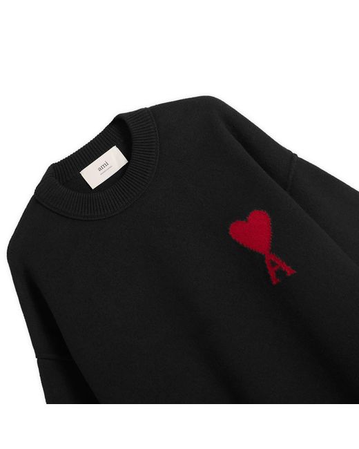 AMI Black Felted Merino Wool Knit Adc Crew Neck Jumper for men