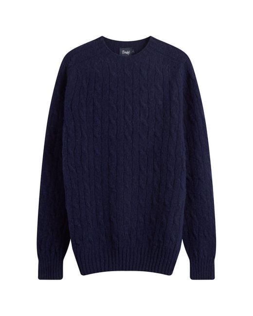 Drake's Blue Brushed Shetland Cable Jumper for men