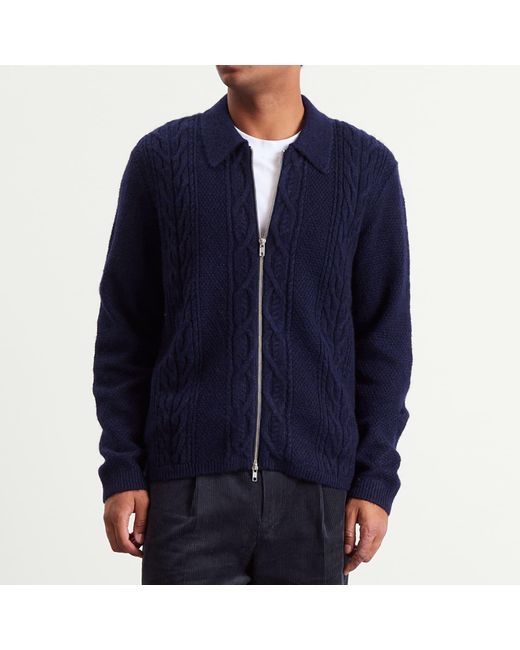 Wax London Blue Friar Zip Knit Jacket for men