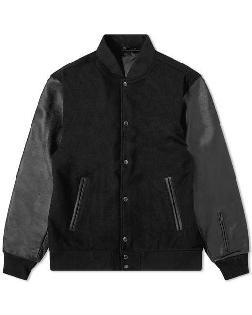 Sophnet Black Leather Sleeve Varsity Jacket for men