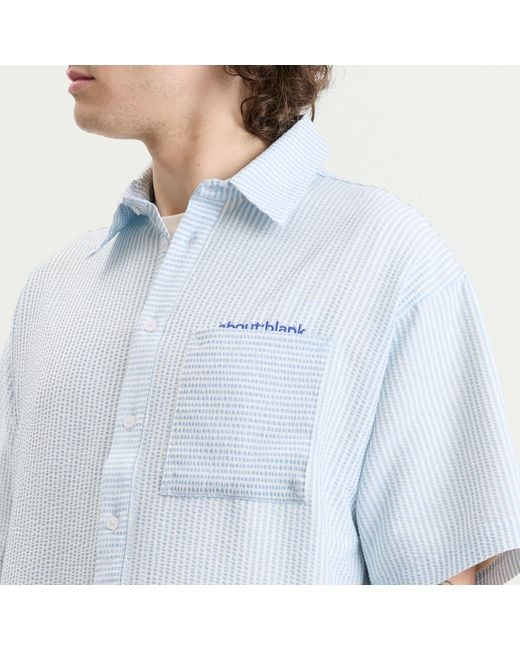 About Blank Blue Seersucker Short Sleeve Shirt for men