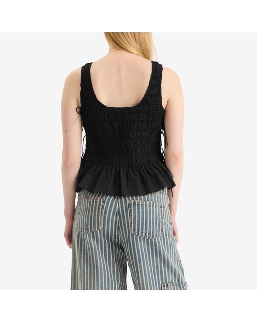 Ganni Black Cotton Poplin Smock Tie String Top