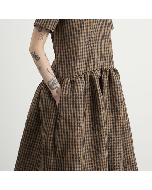 Ganni Brown Check Long Dress