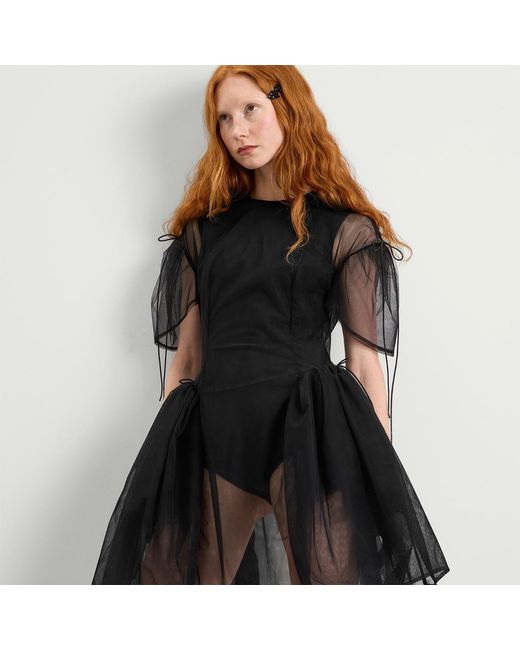 Simone Rocha Black Mini Puff Sleeve Cord Hip Dress