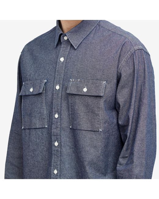 FRIZMWORKS Blue Cigarette Pocket Chambray Shirt for men