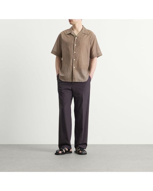 Auralee Brown Airy Light Cotton Check Shirt for men