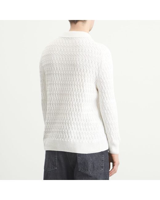 Carter Young White Cable Polo Sweater for men