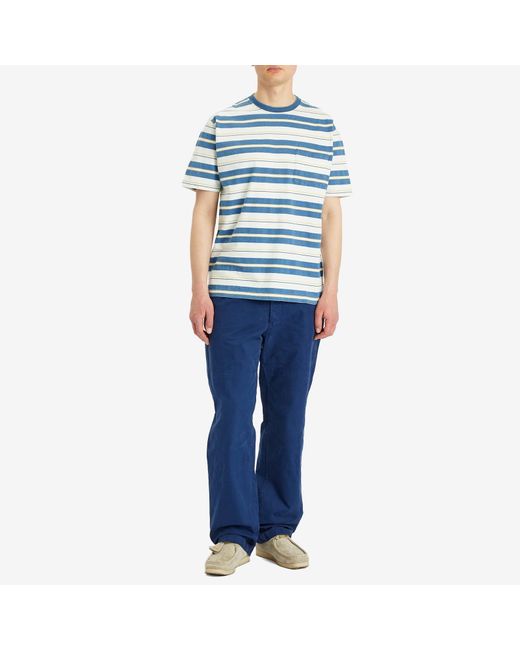 Beams Plus Blue Multi Stripe Pocket T-Shirt for men