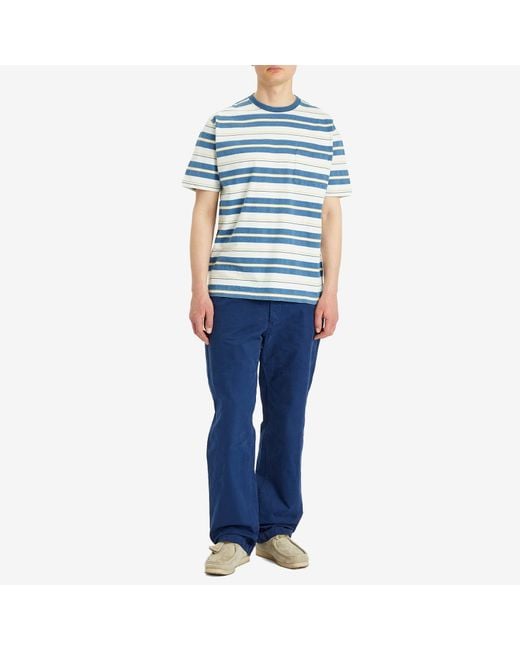 Beams Plus Blue Multi Stripe Pocket T-Shirt for men