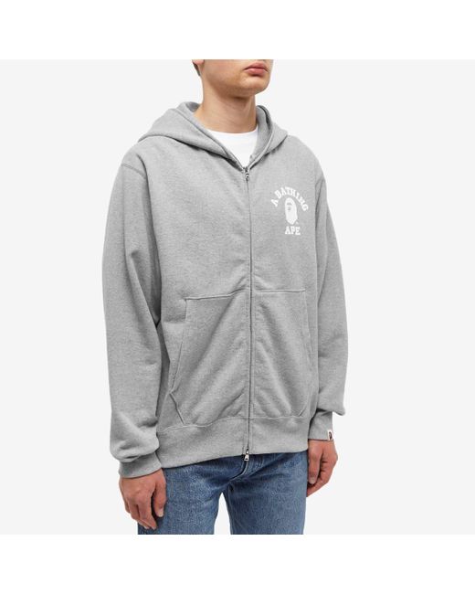 A Bathing Ape Gray College Relaxed Fit Full Zip Hoody for men