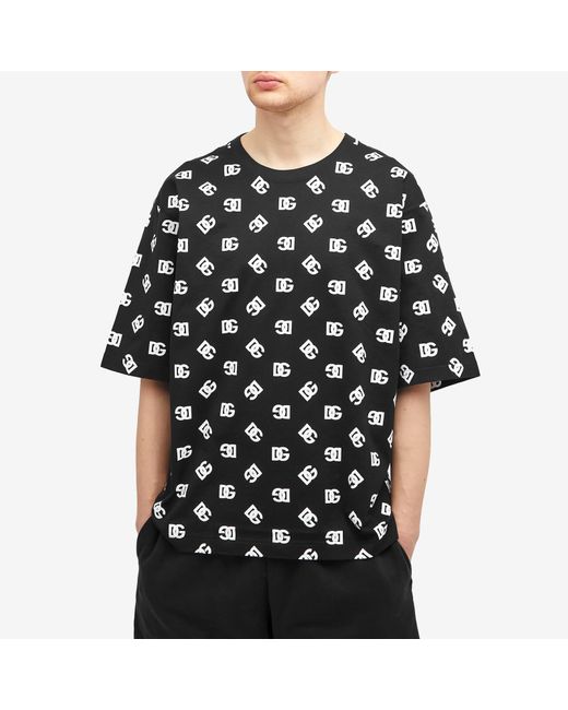 Dolce & Gabbana Black Monogram Logo Print T-Shirt for men
