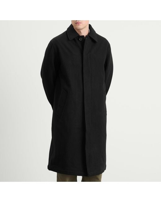 Universal Works Black Mowbray Wool Mac Coat for men