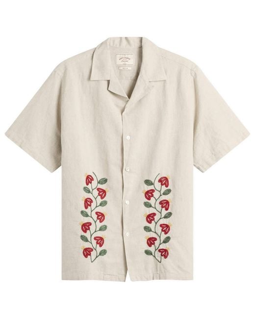 Portuguese Flannel Natural Branch Embroidery Vacation Shirt for men