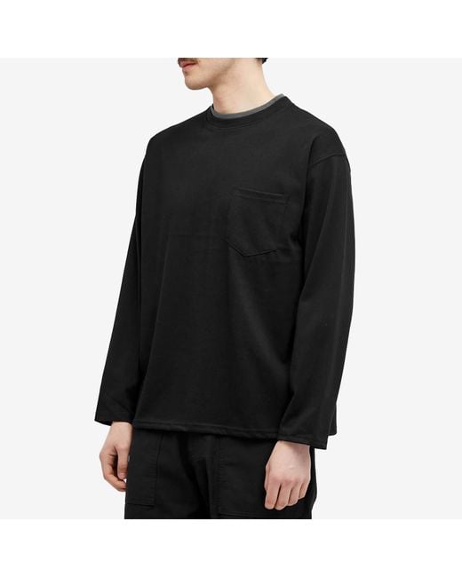FRIZMWORKS Black Double Neck Longsleeve Pocket T-Shirt for men