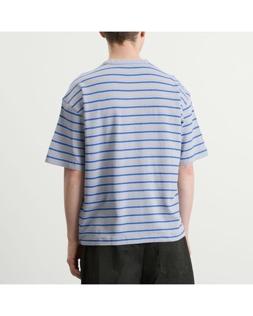 YMC Blue Triple Rapport Stripe T Shirt for men