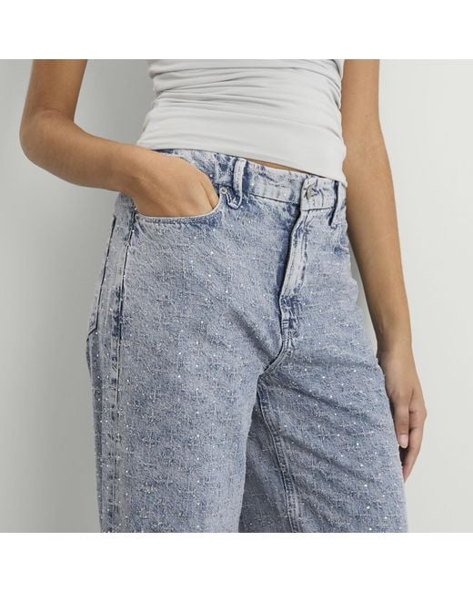GOOD AMERICAN Blue Good Standard Straight Crystal Jeans