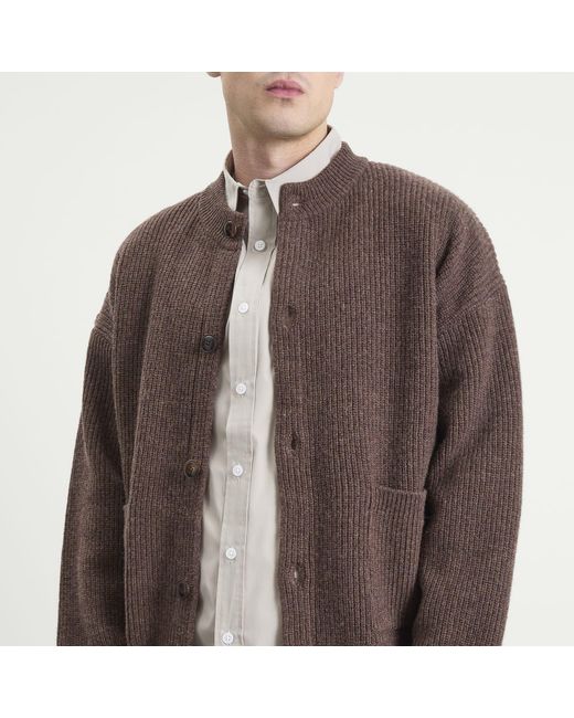 FRIZMWORKS Brown Heavy Wool Round Cardigan for men