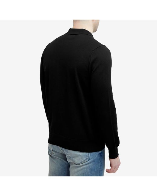 Stone Island Black Soft Cotton Long Sleeve Knitted Polo Shirt for men