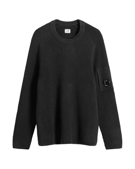 C P Company Black Full Rib Crew Neck Jumper for men