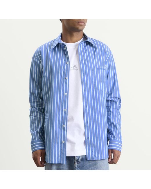 Balenciaga Blue Stripe Regular Fit Shirt for men