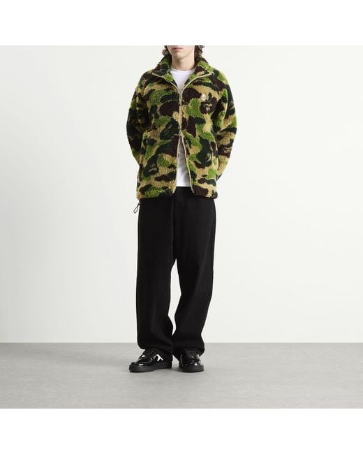 A Bathing Ape Green Abc Camo One Point Boa Fleece Jacket for men