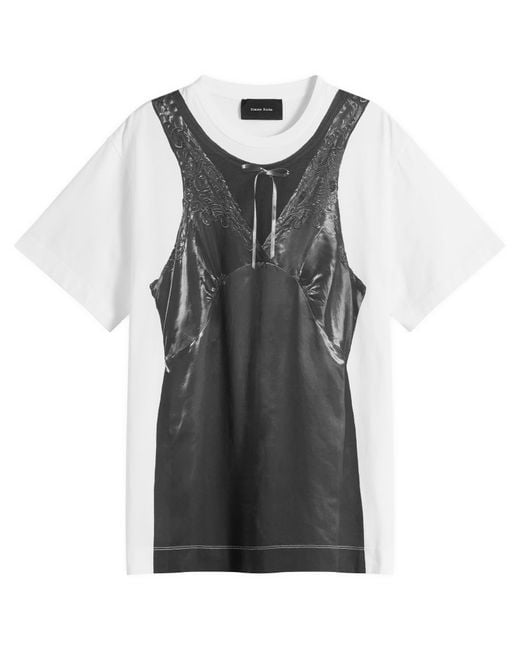 Simone Rocha Black Patchwork Satin Trompe L'Oeil Print T-Shirt