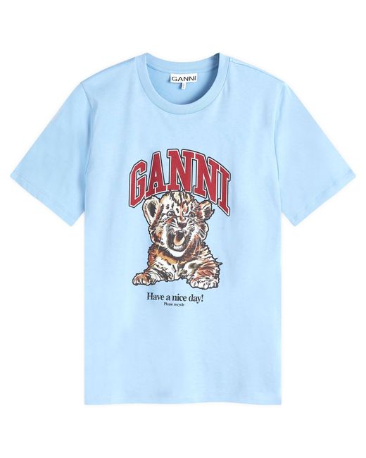 Ganni Basic Jersey Tiger Relaxed T-Shirt in Blue | Lyst