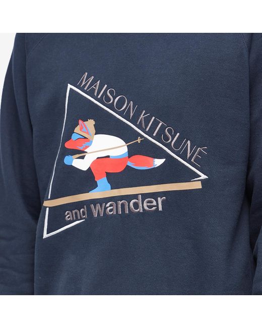 And Wander Blue X Maison Kitsuné Crew Sweat for men