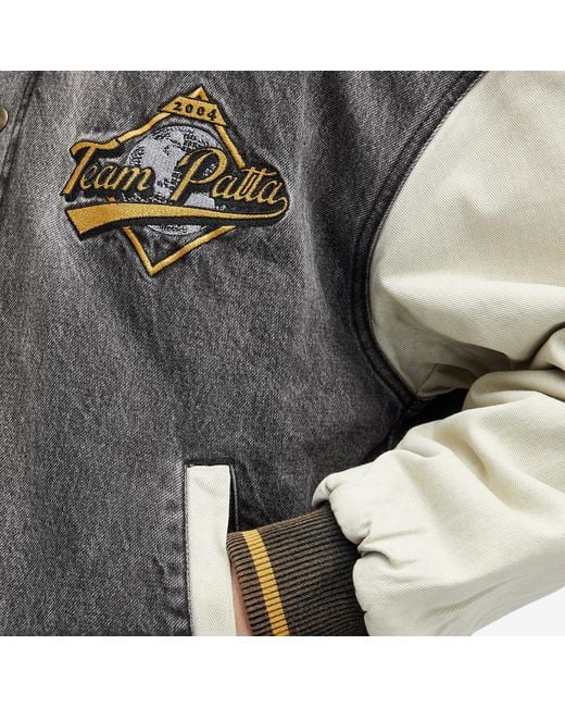 PATTA Gray Homerun Denim Varsity Jacket for men