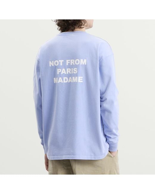 Drole de Monsieur Blue Washed Long Sleeve Slogan T-Shirt for men