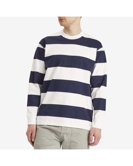 Armor Lux Blue Wide Stripe Long Sleeve T-Shirt for men