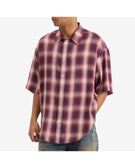 Acne Red Short Sleeve Plaid Check Shirt for men