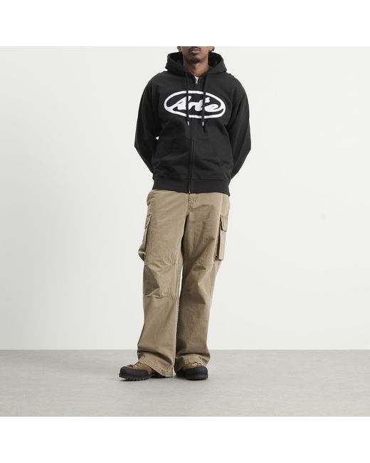 Arte' Black Circle Logo Zip Hoodie for men
