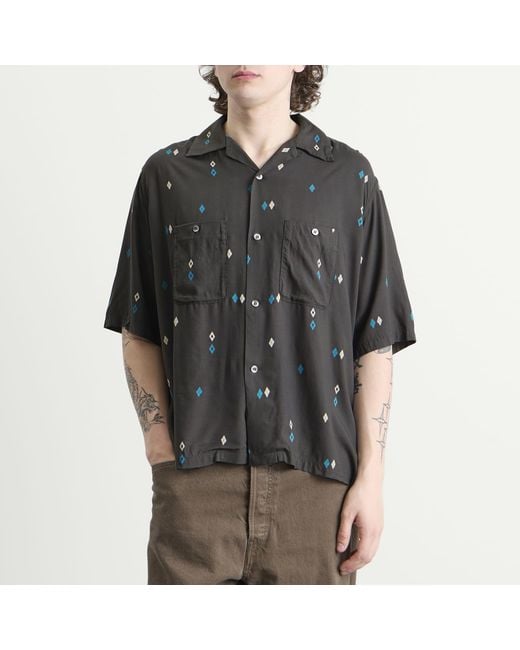 Unlikely Dry Goods Black Argyle Rayon Shirt for men