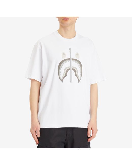 A Bathing Ape White Chain Stitch Shark Relaxed Fit T-Shirt for men